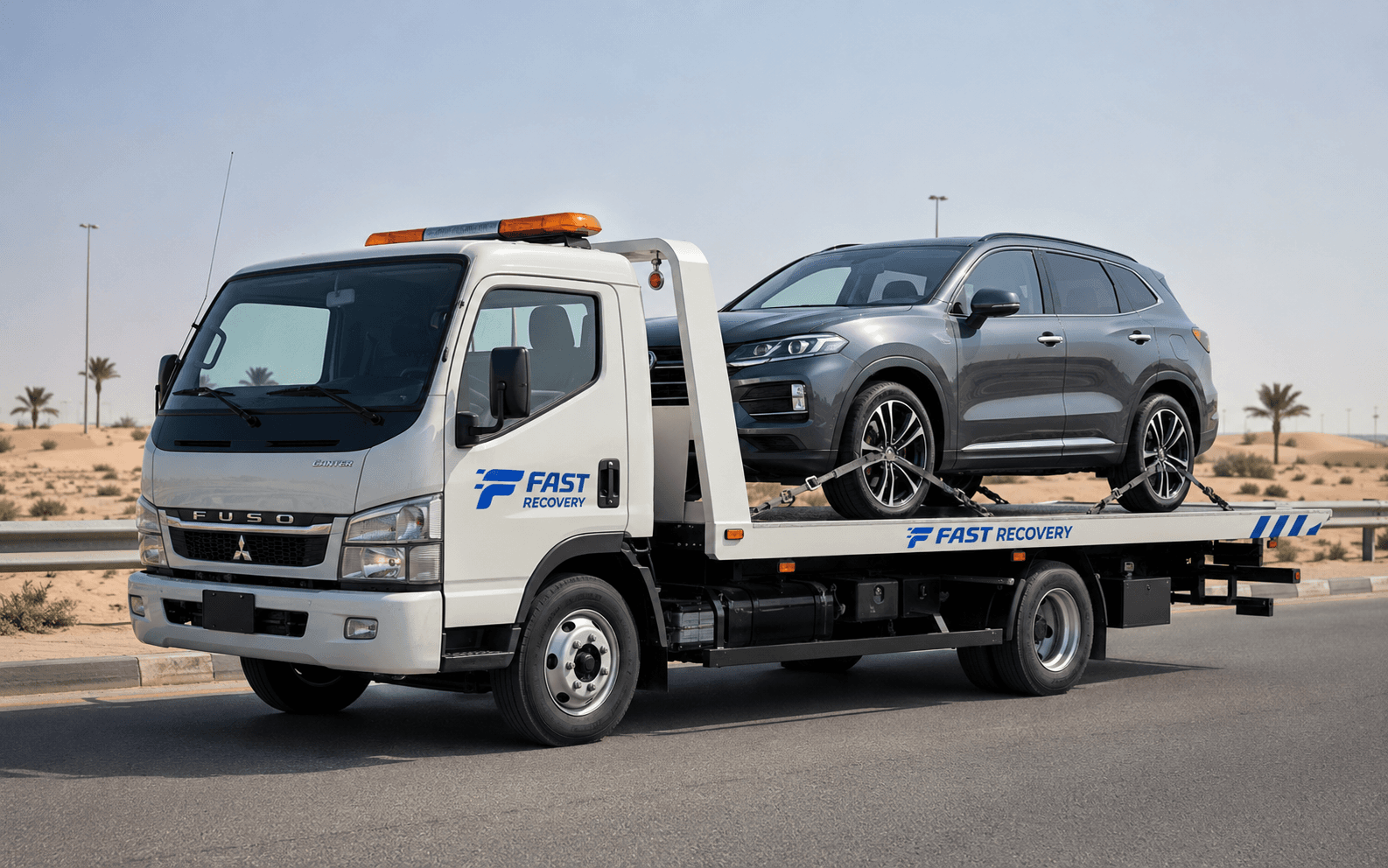 Flatbed recovery vehicles used by FAST RECOVERY in Dubai