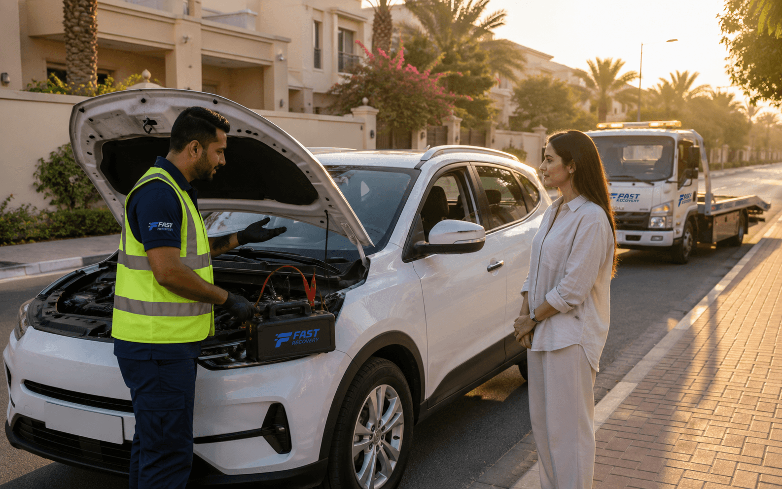 Battery and roadside equipment used by FAST RECOVERY in Dubai